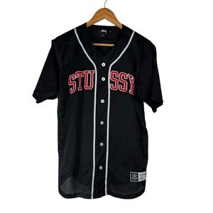 Stussy Black Mesh Baseball Jersey Shirt